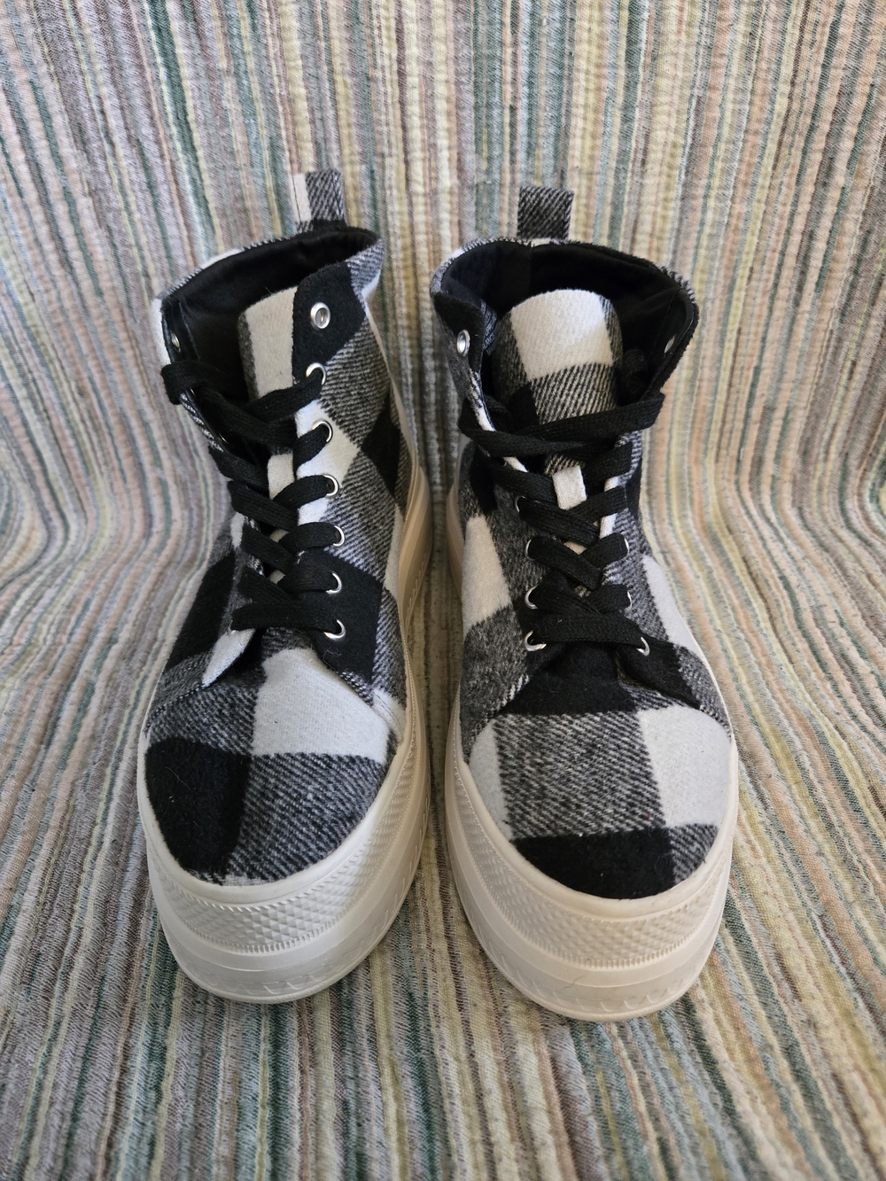 Madden Girl Black & White Buffalo Plaid High-Top Sneakers